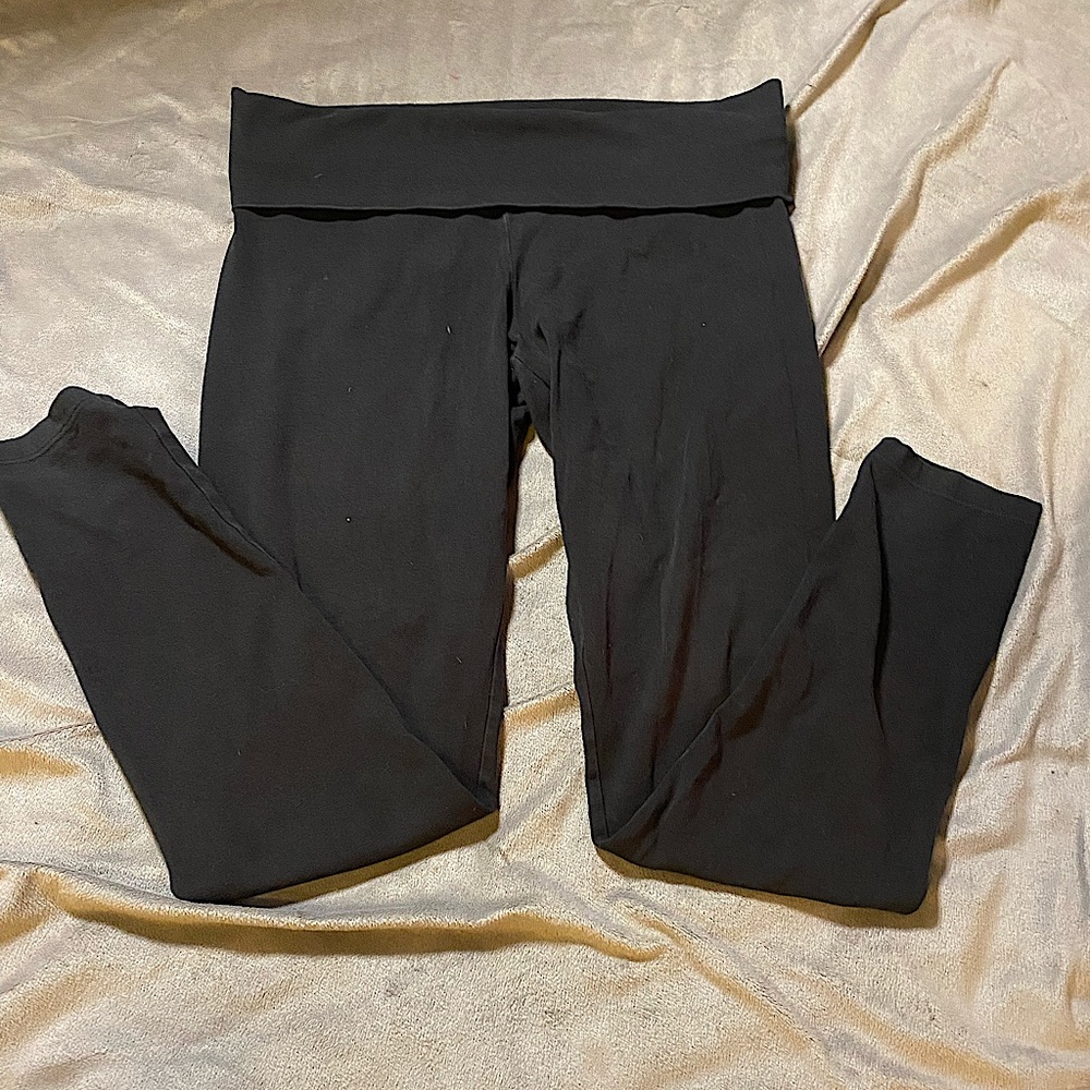 PINK Size Medium Black Yoga Leggings- Foldover Waist- GUC